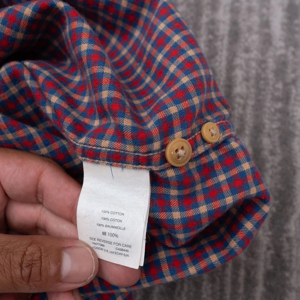 J.Crew Slim Fit Button Down Shirt Mens Small Red Blue Check Cotton Long Sleeve